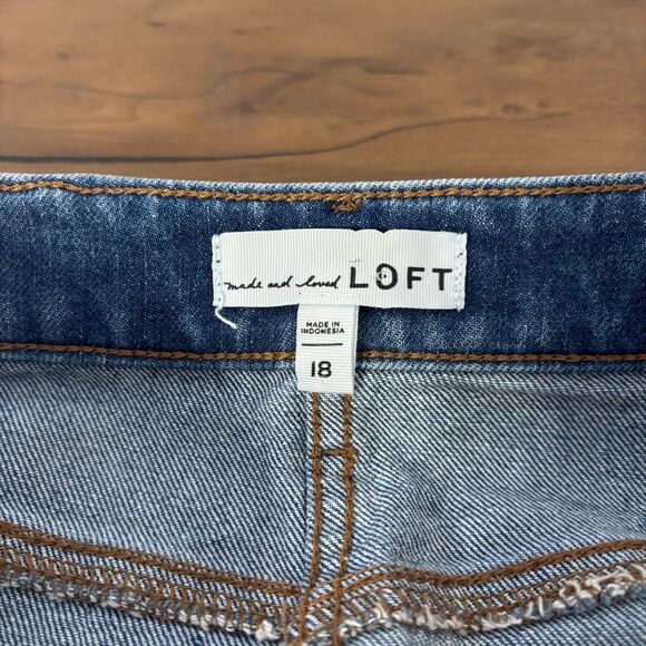 Loft Womens 18 Denim Jean Button Front Straight Midi Skirt Modest - Picture 5 of 6